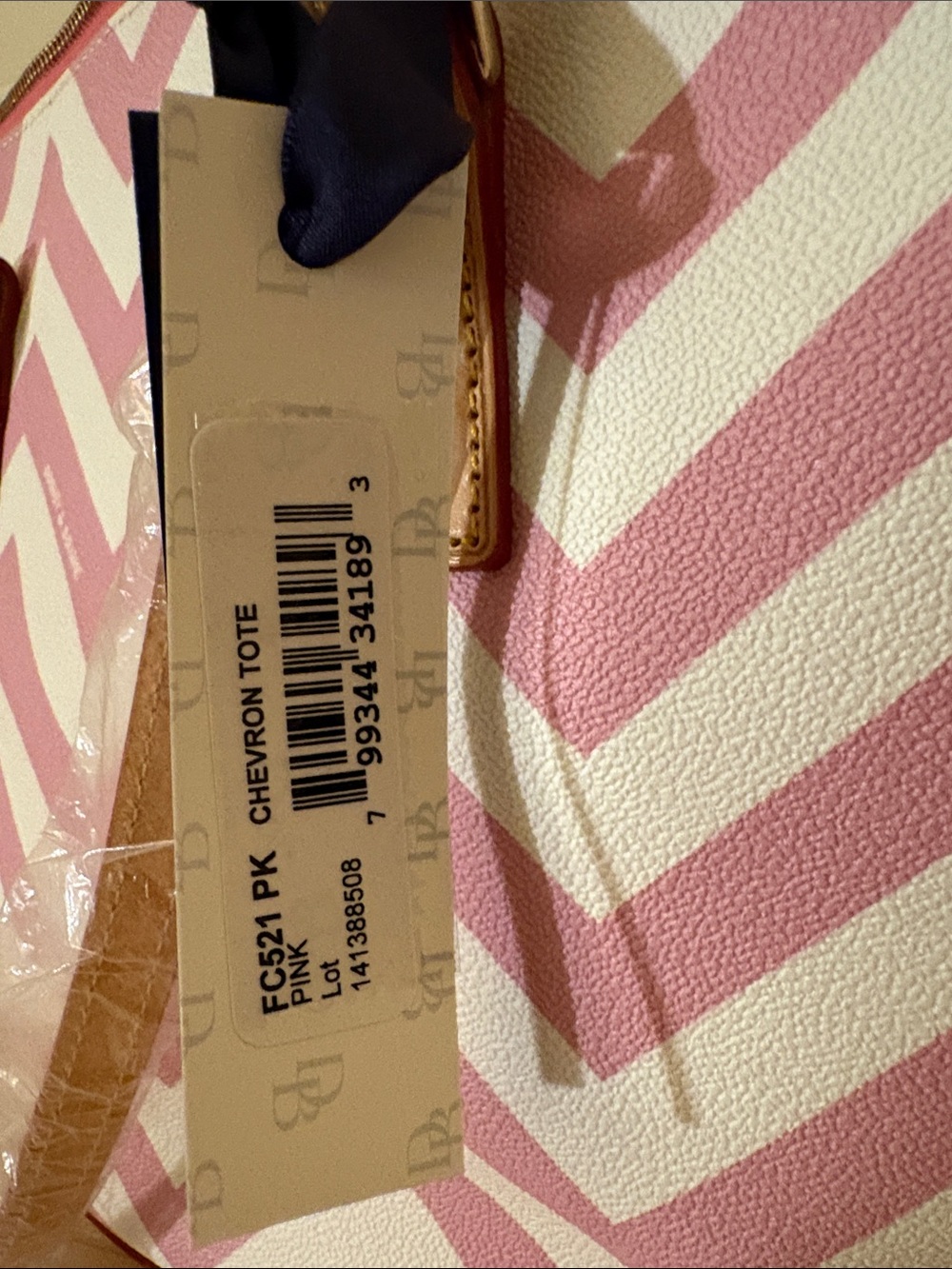 Dooney & Bourke Pink and White Chevron Tote with Wristlet - Picture 2 of 5